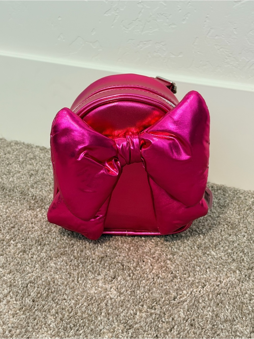 🇺🇸 Bath & Body Works Metallic Pink Puffer Bow Mini Backpack BNWT